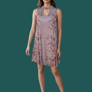 MUDD Mod Lavendar Gray Sleeveless Choker Floral Trapeze Jumper Dress